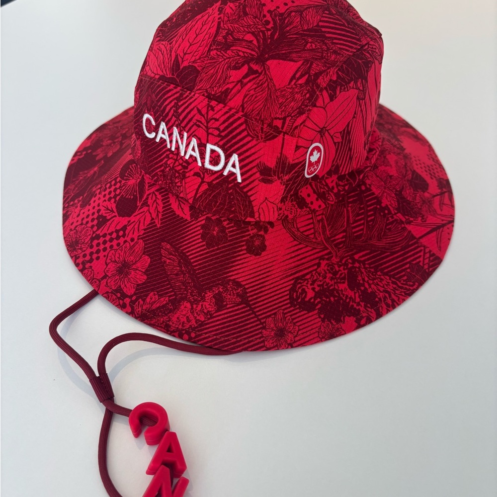 Lululemon Athletica Red Bucket Hat with Maple Leaf Design